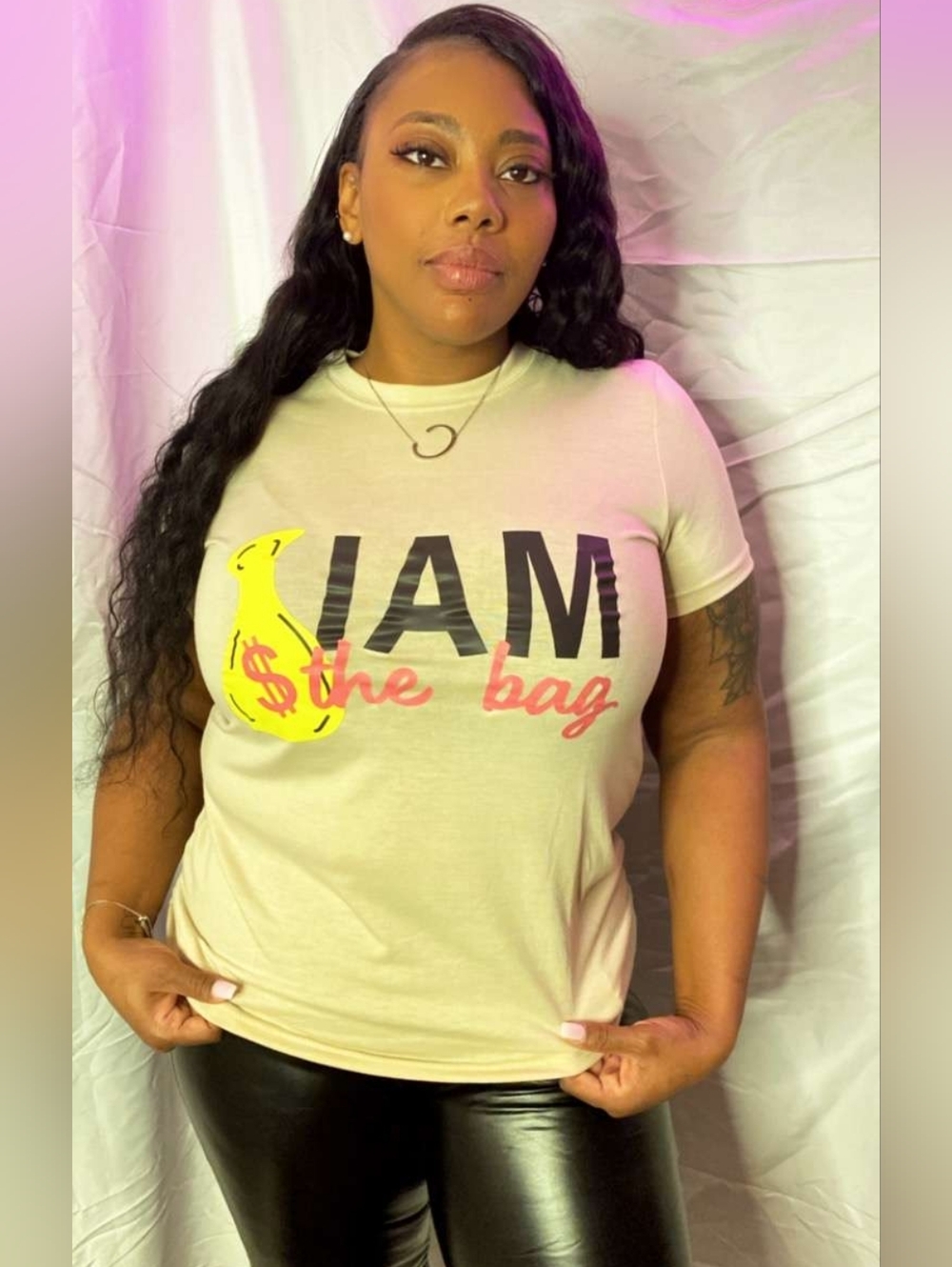 I AM the Bag Graphic Tee - Cream with Yellow & Pink Print